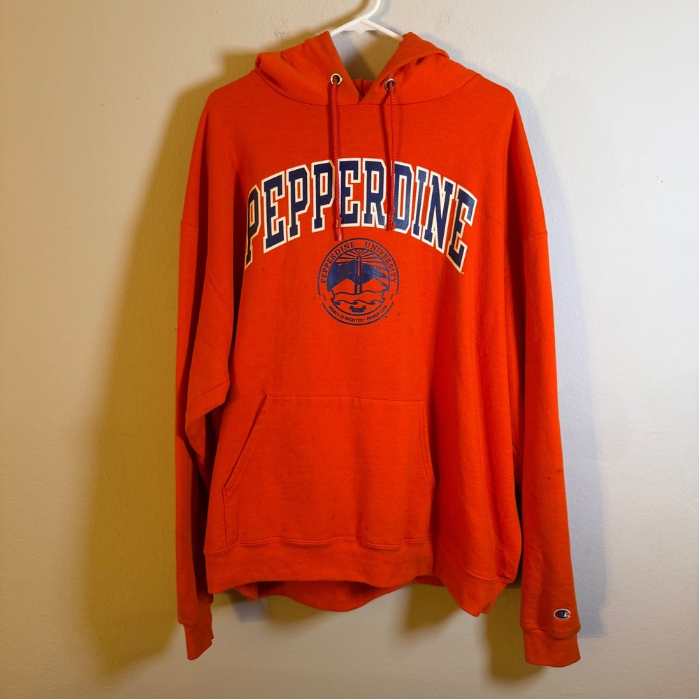 Champion Pepperdine University Hoodie‎ Mens 2XL Orange Pullover Sweatshirt